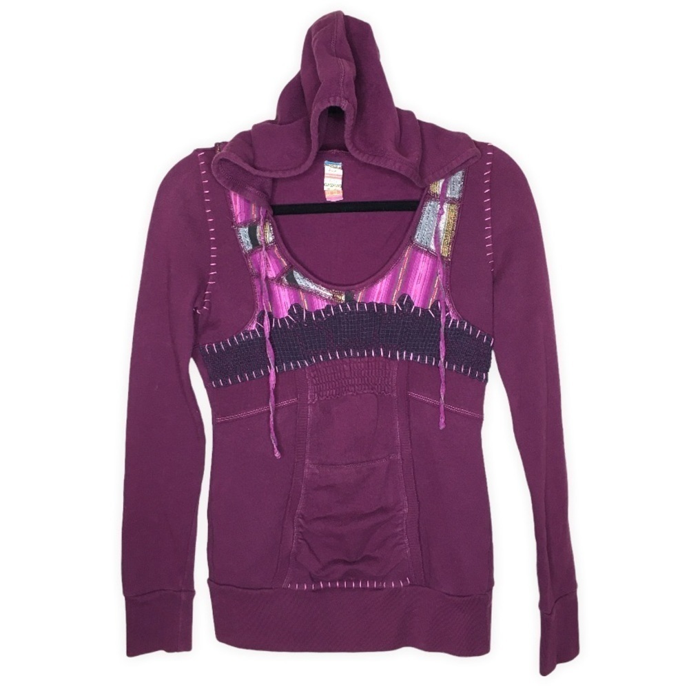 Free People Patchwork Boho Retro Pullover Hoodie - image 1